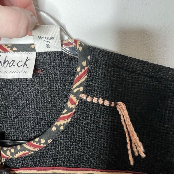 Flashback Jacket Womens Medium Black Knit Boho Tassel Western Intricate Vintage - Picture 11 of 13